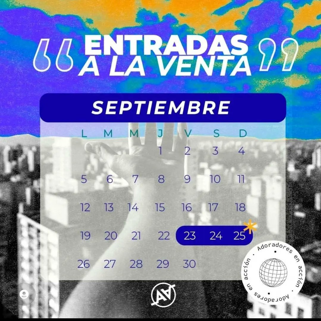 Llegó Septiembre y Adoradores En Acción #TiempoDeEdificar el décimo Congreso de Adolescentes y Jóvenes de la Iglesia del Puente del 23 al 25 de Septiembre

Con <a href="/jaelojuel/">Dra Jael Ojuel</a> <a href="/Maxigianfe/">Maxi Gianfe</a> y <a href="/JorgeSzczecko/">Jorge Szczecko</a>
Entradas disponibles en la #IglesiaDelPuente y las redes de #AdoradoresEnAccion