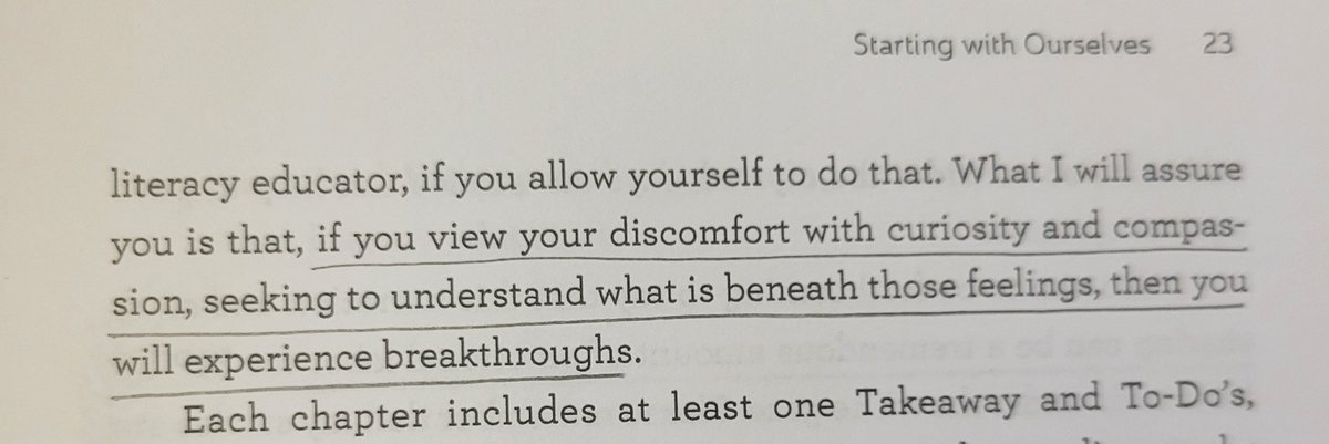 #ELApdBooks 🧵I want this quote from <a href="/TchKimPossible/">Dr. Kim Parker (she | her)</a> poster sized on my classroom wall. It's so important for my students and me to dig in to our discomfort. What have we had to unlearn? When did we realize that we needed to speak up? So many ways this is relevant!