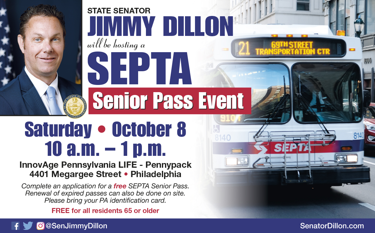 senjimmydillon's tweet photo. Last week, my Special Assistant for Youth Affairs came with me on a trip to benefit our seniors.
If you're 65 or older and would like a free @SEPTA Pass, join my team on October 8th at @InnovAge Pennsylvania LIFE - Pennypack! https://t.co/pTLA3VoXhb