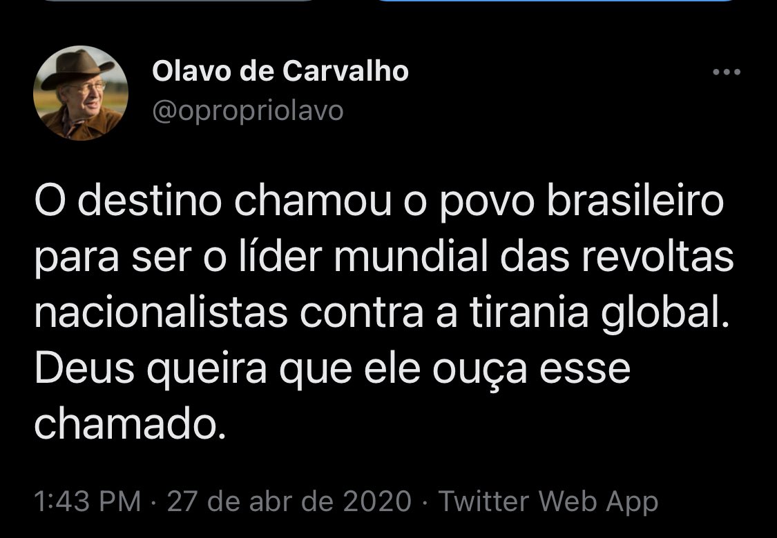 Amém 🙏🇧🇷
<a href="/opropriolavo/">Olavo de Carvalho</a>