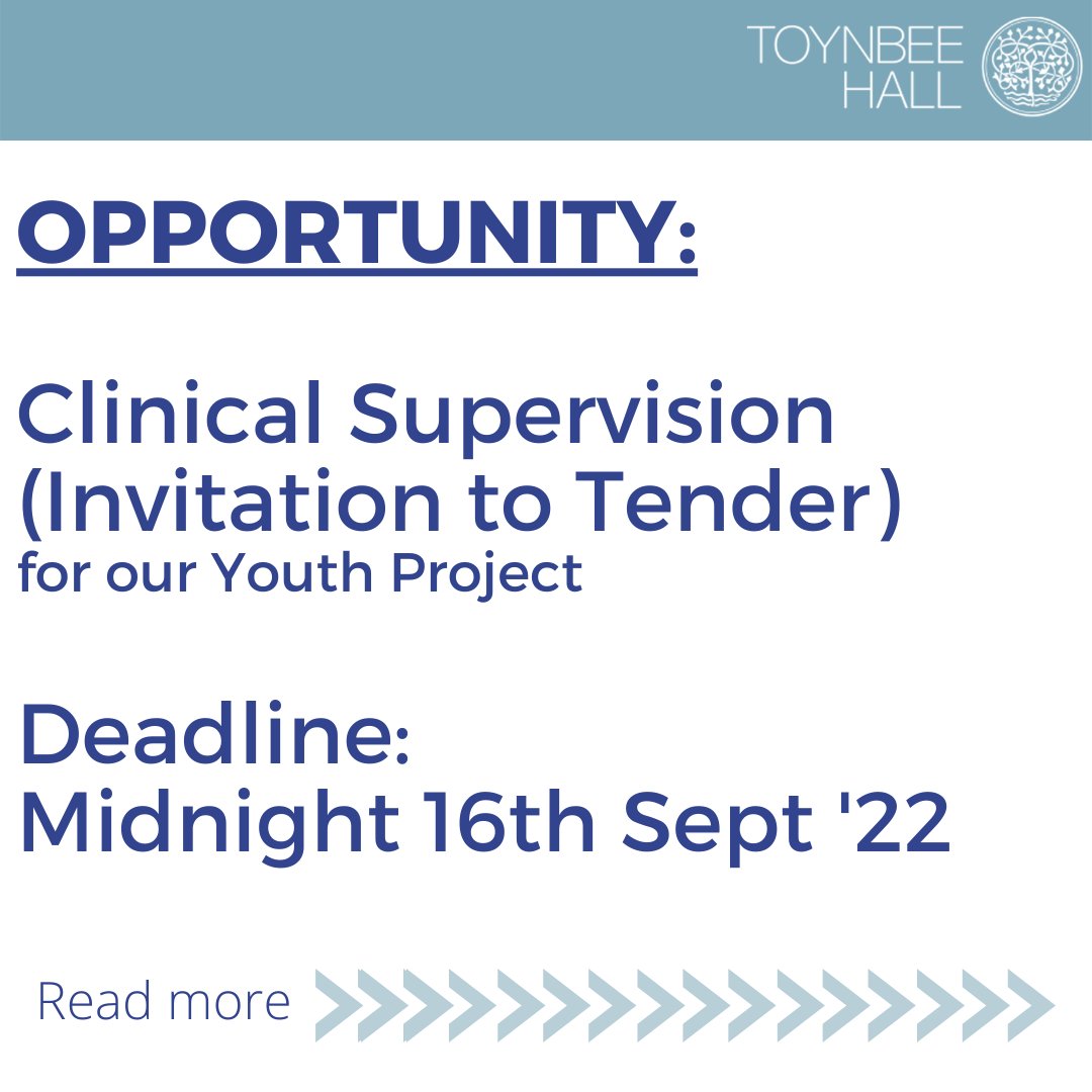 ToynbeeHall's tweet photo. NEW OPPORTUNITY: Toynbee Hall is looking for someone who can offer clinical support to our youth team.
Link for more info/details on how to apply: https://t.co/DVZmqST5Tq

#clinicalsupervision #clinicalsupervisor #counselling  #youthworksupport https://t.co/hcCjAe5PAx