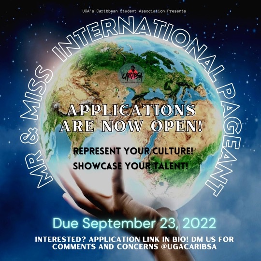 Are you proud of your culture? Nows the time to showcase your heritage in CaribSA’s annual Mr. and Miss. International Pageant! 

NOT limited to Caribbean Culture, we want to see people from all around the world! Applications close September 23rd @ midnight!