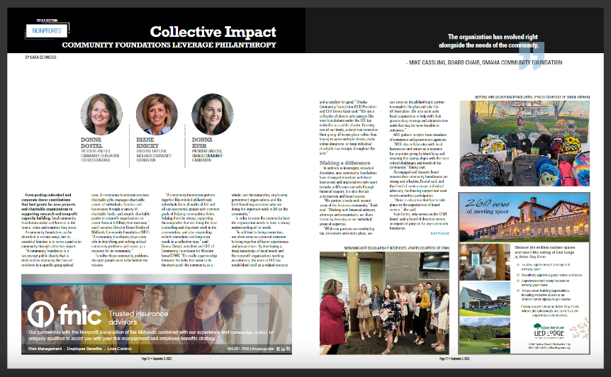 Thank you to <a href="/mbjpublications/">MBJ Publications</a> for the special Community Foundation edition this week featuring our president and CEO, Donna Dostal [<a href="/donnadoubled/">Donna Dostal</a>], and our friends at Midlands Community Foundation + <a href="/omahafoundation/">Omaha Community Foundation</a>! 📰

Check out pages 10-14: issuu.com/mbj1/docs/0902…