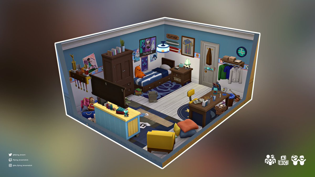 Flying_Broom's tweet photo. Made a messy pre-teen/kids' bedroom! Sporty, but also into robotics? Heck yeah. • #ShowUsYourBuild  #sims4roombuild #sims4 #TS4 #thesims #thesims4 #sims4room #nocc • @TheSims @SimsCreatorsCom @TheSimmersSquad https://t.co/XFF3yFQEhe