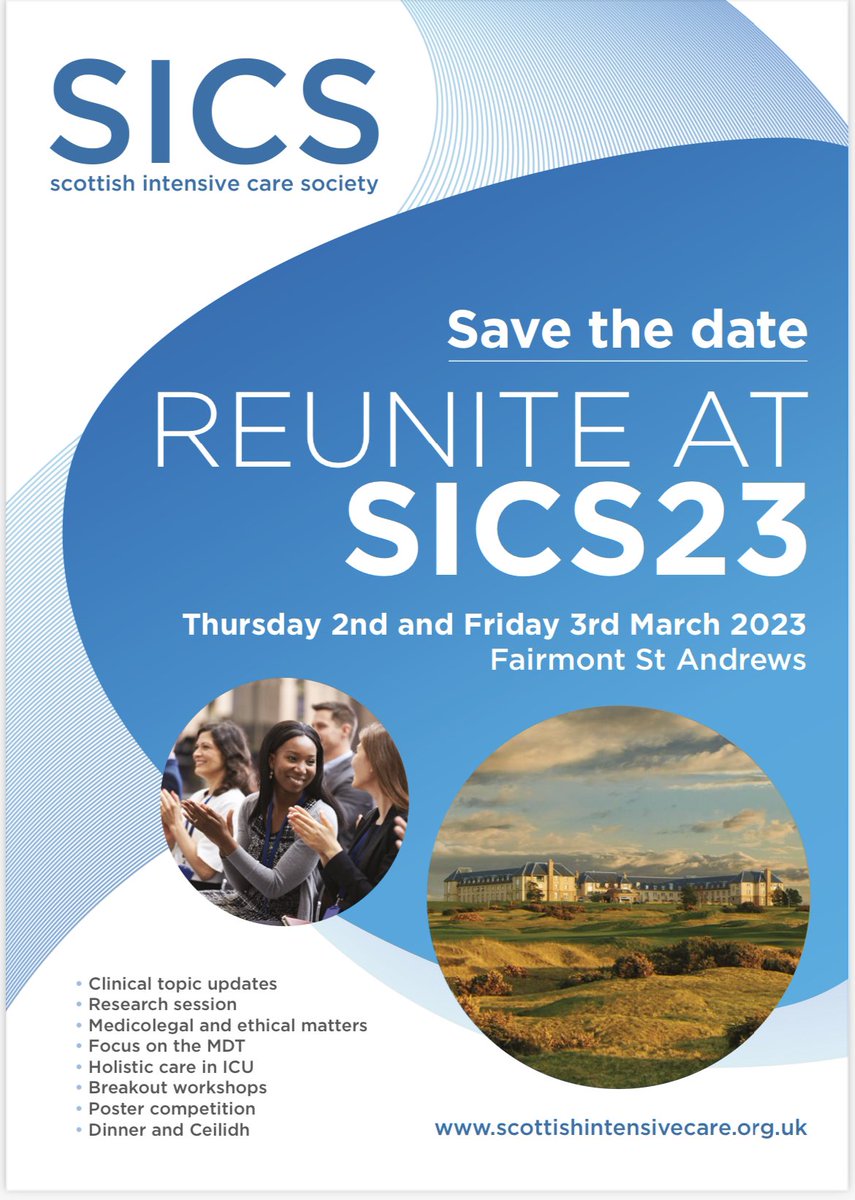 SICS (@sicsmembers) on Twitter photo Book your study leave now for SICS 2023.
2nd and 3rd of March 2023 at <a href="/FairmontStA/">Fairmont St Andrews</a>. Details to follow. Book your study leave now for SICS 2023.
2nd and 3rd of March 2023 at <a href="/FairmontStA/">Fairmont St Andrews</a>. Details to follow.