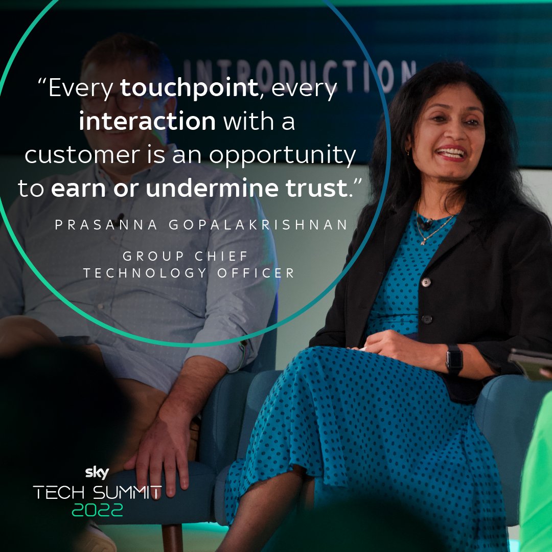 SkyGroup's tweet photo. Trust and tech go hand in hand π€
Our Group Chief Technology Officer Prasanna Gopalakrishnan talks all things tech, trust and transformation with author @rachelbotsman at #SkyTechSummit 2022 β including the balance of taking calculated risks, and the power of tech to do good π https://t.co/j5hNDxwNda