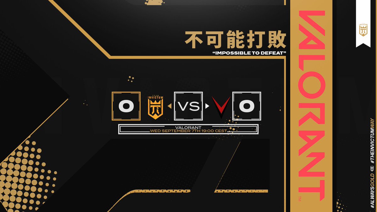 [#GameDay - Live]

Our boys are about to kick off their semi-final match against <a href="/VegaEsport/">VEGA Esport</a>.

Come support the lads and see if they can take victory in their BO3 in the <a href="/TalentValorant/">Talent League Val</a> #ChampionsSeries 

📺: twitch.tv/talent_leaguev…

#AlwaysGold #TheInvictumWay #Valorant #esports