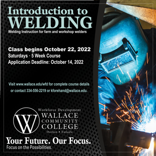sealaworks's tweet photo. Wallace Community College is starting an Introduction to Welding class October 22! If you are interested be sure to sign up by October 14, and visit https://t.co/8PBuIcvmcc for more information! #wallace #welding #classes #southeastalabamaworks https://t.co/aphlYJ5vDG