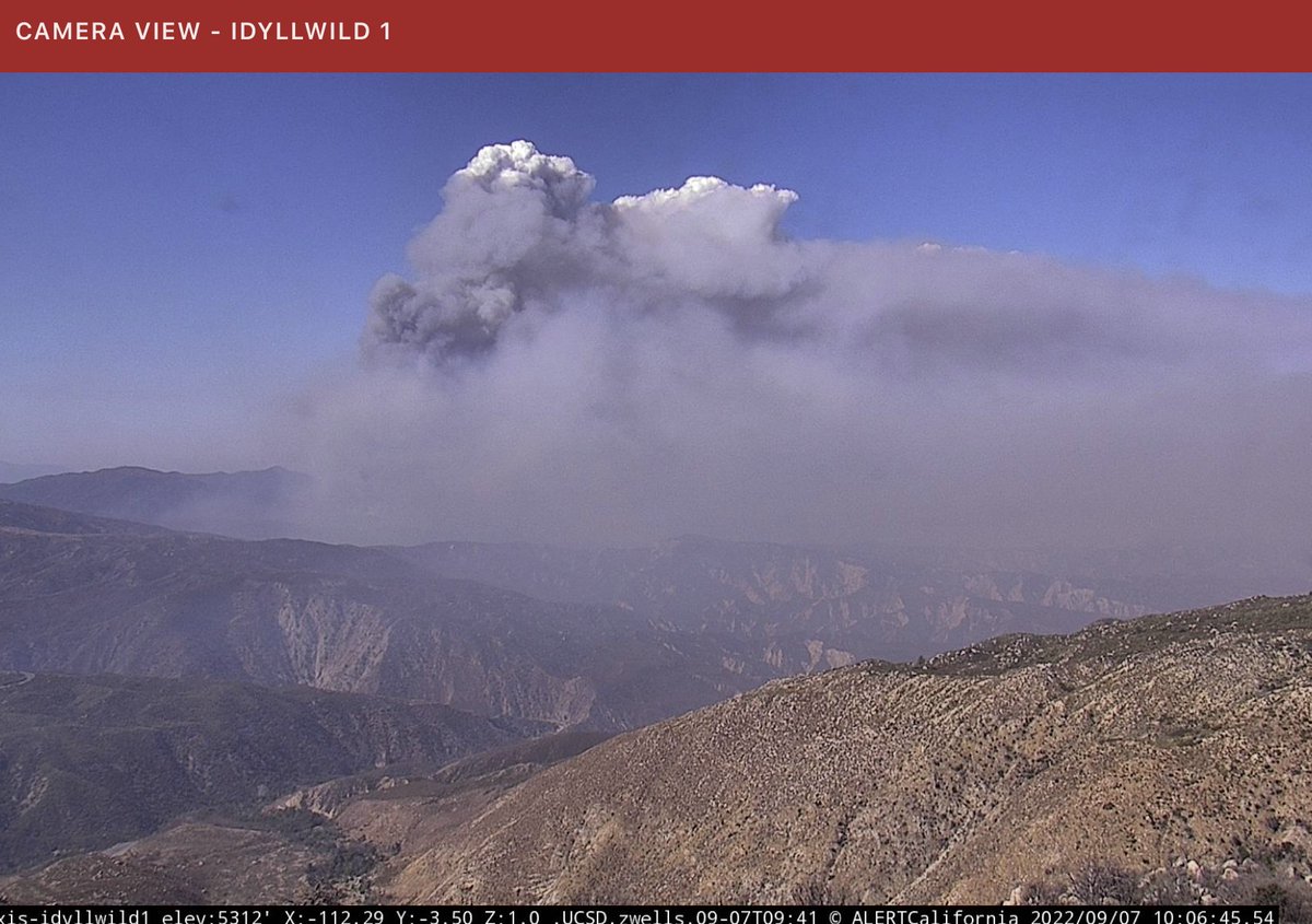 stuartpalley's tweet image. #FairviewFire pyrocumulus iced out at 10am. Going to be a long fire day. Studied fire history maps of fuel in front of blaze, either *NO* recorded fire history or last fire in 1920s. So expect extreme fire behavior today with a south-ish facing continuous hillside fuel bed.
