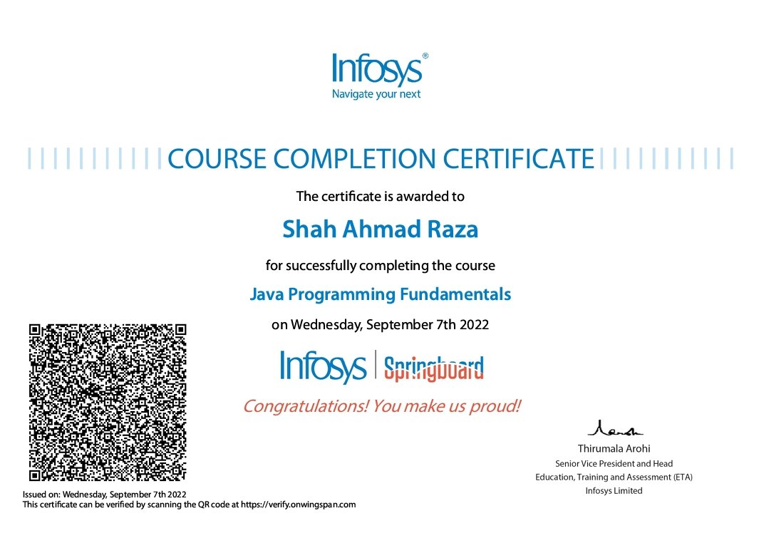 tech2ahmad's tweet photo. Today I'm so happy to be awarded a Certificate of completion in Java Course at Infosys. This is just a small step on a thousand-mile journey, so I'll keep going
@Infosys
#Infosys 
#100daysofcodechallenge https://t.co/In4SQZK3QH