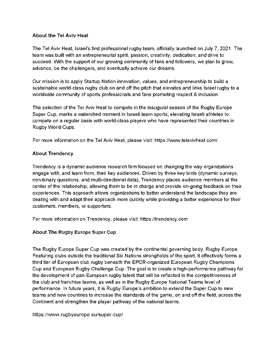 trendency's tweet image. Very excited to announce our partnership with the @TelAvivHeat to help improve the fan experience throughout season number 2. #rugby #TelAviv