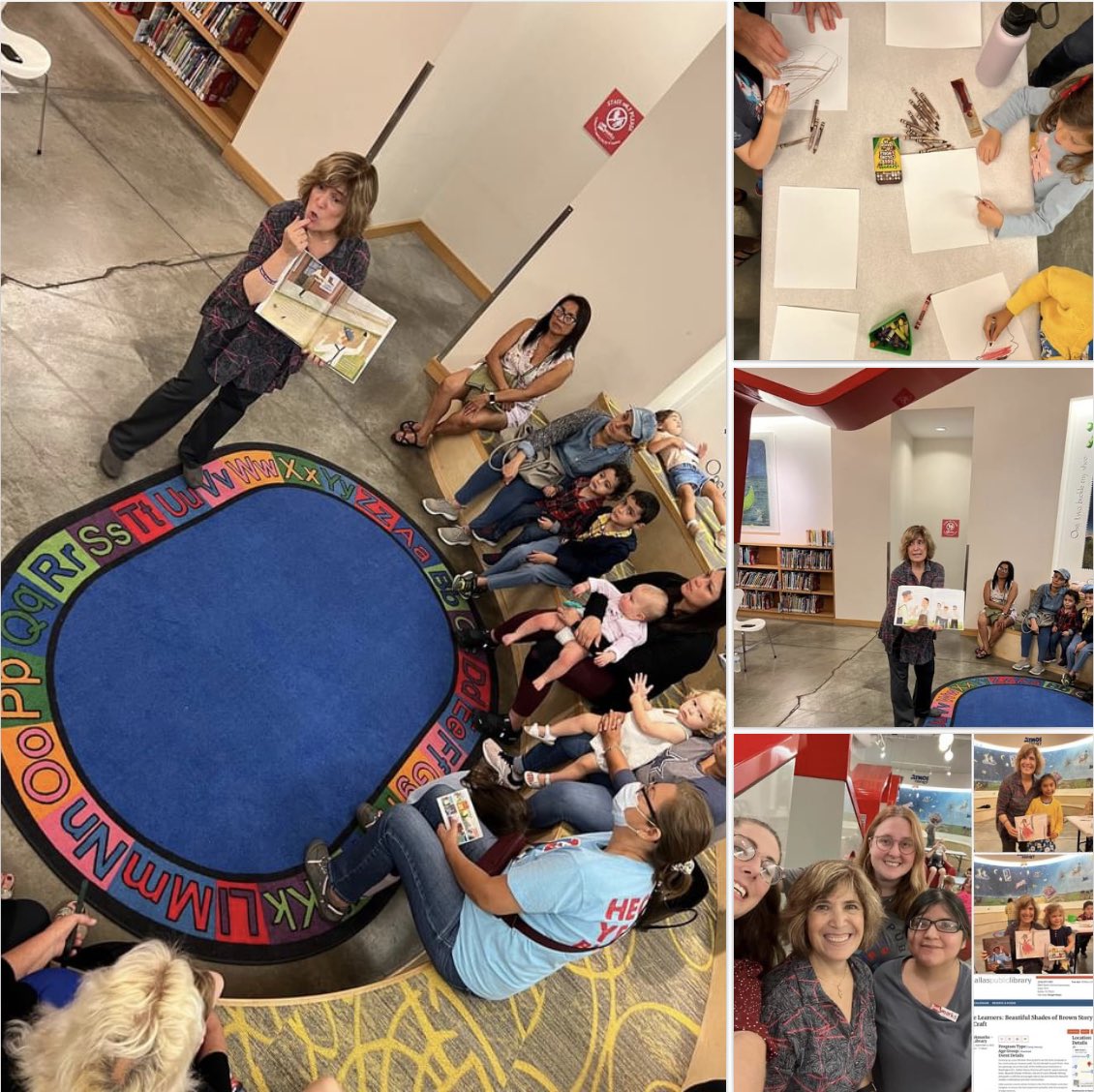 nchurnin's tweet photo. More photos of my fab time @BookmarksNP @dallaslibrary @NorthParkCenter Here are kids drawing masterpieces like Laura Wheeler Waring, the heroine of BEAUTIFUL SHADES OF BROWN @CrestonBooks @LernerBooks & me following up w/ THE WILLIAM HOY STORY @AlbertWhitman #kidlit #nfrocks https://t.co/ml163jpk2T