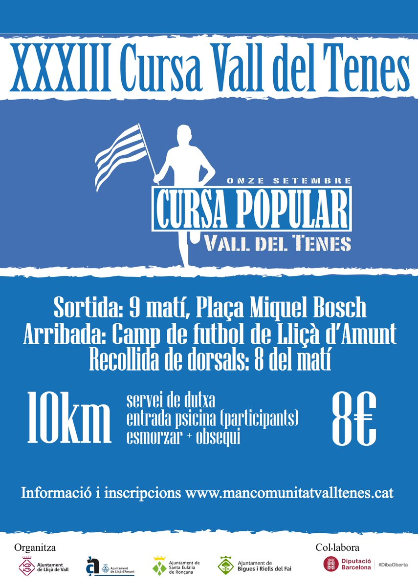 Divendres 9 tanquem inscripcions!
Circuit de poc més de 10km amb molt poc desnivell. Tot baixant de <a href="/BiguesiRiells/">Bigues i Riells del Fai</a> a <a href="/llicamunt/">Ajuntament de Lliçà d'Amunt</a> passant per <a href="/ajsantaeulalia/">Ajuntament de Santa Eulàlia de Ronçana</a> 
T'hi apuntes?
+ info: tuit.cat/xf196 
<a href="/ajllissadevall/">Ajuntament de Lliçà de Vall</a> <a href="/CanalSET/">Canal SET</a> <a href="/el9nou_vor/">el9nou_vor</a>  
<a href="/EsportsDiba/">Esports Diputació de Barcelona</a> <a href="/FEEC_cat/">FEEC</a> <a href="/XipGroc/">ChampionChip Catalunya</a>
