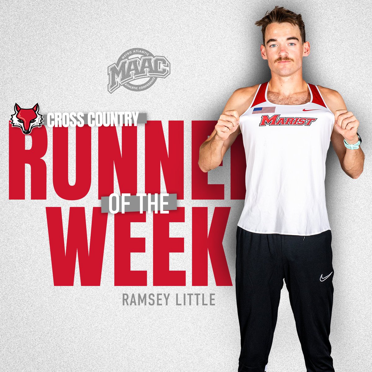 MaristAthletics's tweet photo. Ramsey Little of @MaristXCTF has been named the Ready Nutrition MAAC Co-Runner of the Week!

Little placed first overall and broke the course record at the Marist Season Opener.

🔗https://t.co/b3MnIyGTqQ https://t.co/pyRPo9gdi7