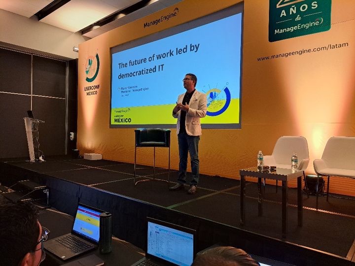 ManageEngineLA's tweet photo. La #MexicoUserConf 🇲🇽 inició con la charla de apertura de Rajesh Ganesan, Presidente de #ManageEngine 🙌. Gracias a las más de 150 personas que nos están acompañando en este momento. 🤩 https://t.co/Nhz9RKqnDf