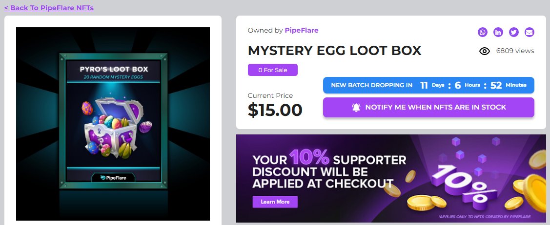 MSDcryptoYT's tweet photo. 🔥 Did you heard about the @PipeFlare project? 🔥
10, 20, 50 Round Passes for RPS (🪨 📜✂️ game)
🔜Mystery Egg Loot Box 10,20,30 eggs!
Go check the NFT market TODAY!
👉 https://t.co/C8aqUVNPNz 👈
#NFTs #PYRO10K https://t.co/cZA83XVi6Z
