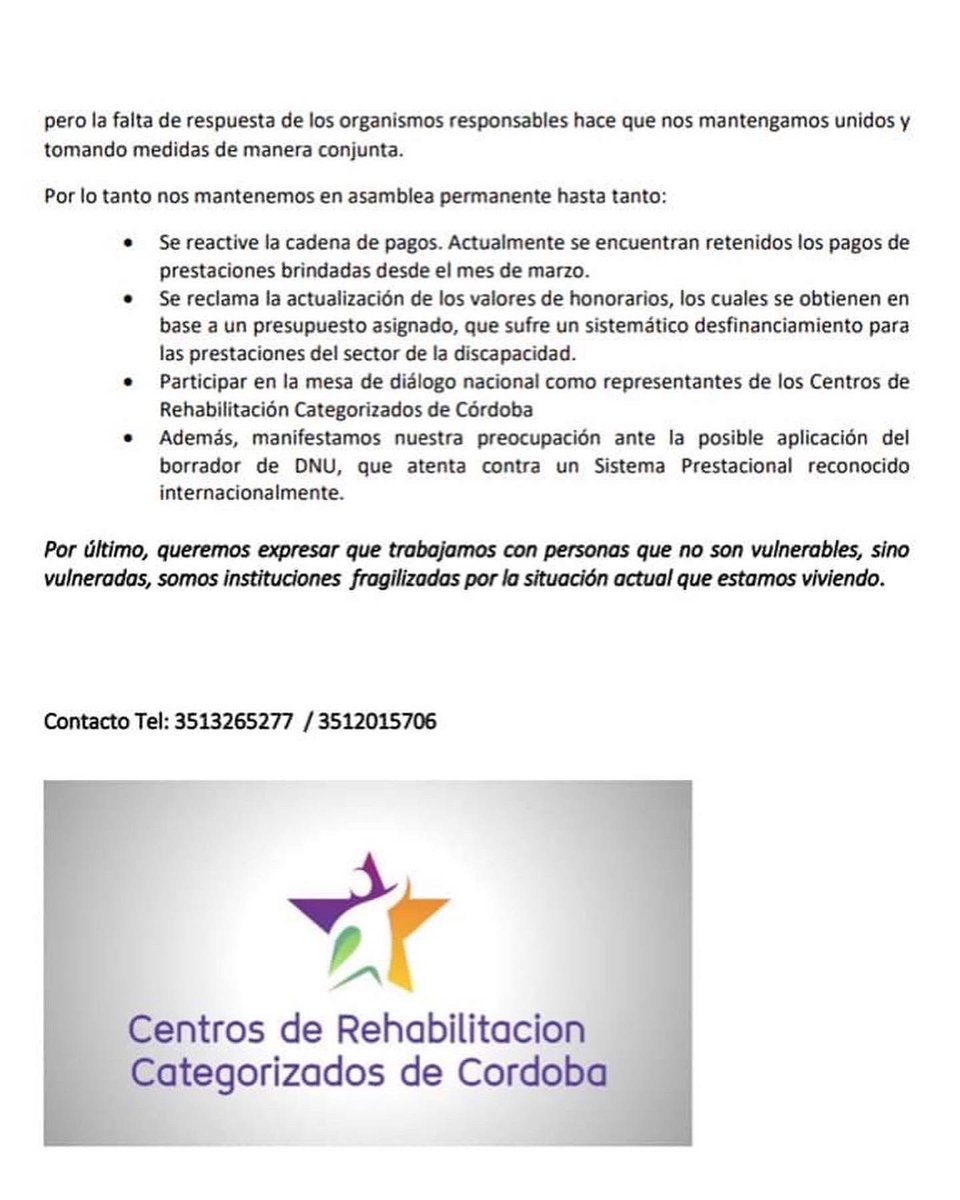 centrocrescere's tweet photo. ‼️Comunicado sobre la situación que estamos atravesando las Instituciones como así también profesionales independientes que trabajamos con personas con discapacidad #noalajusteendiscapacidad https://t.co/PQKXv5hVor