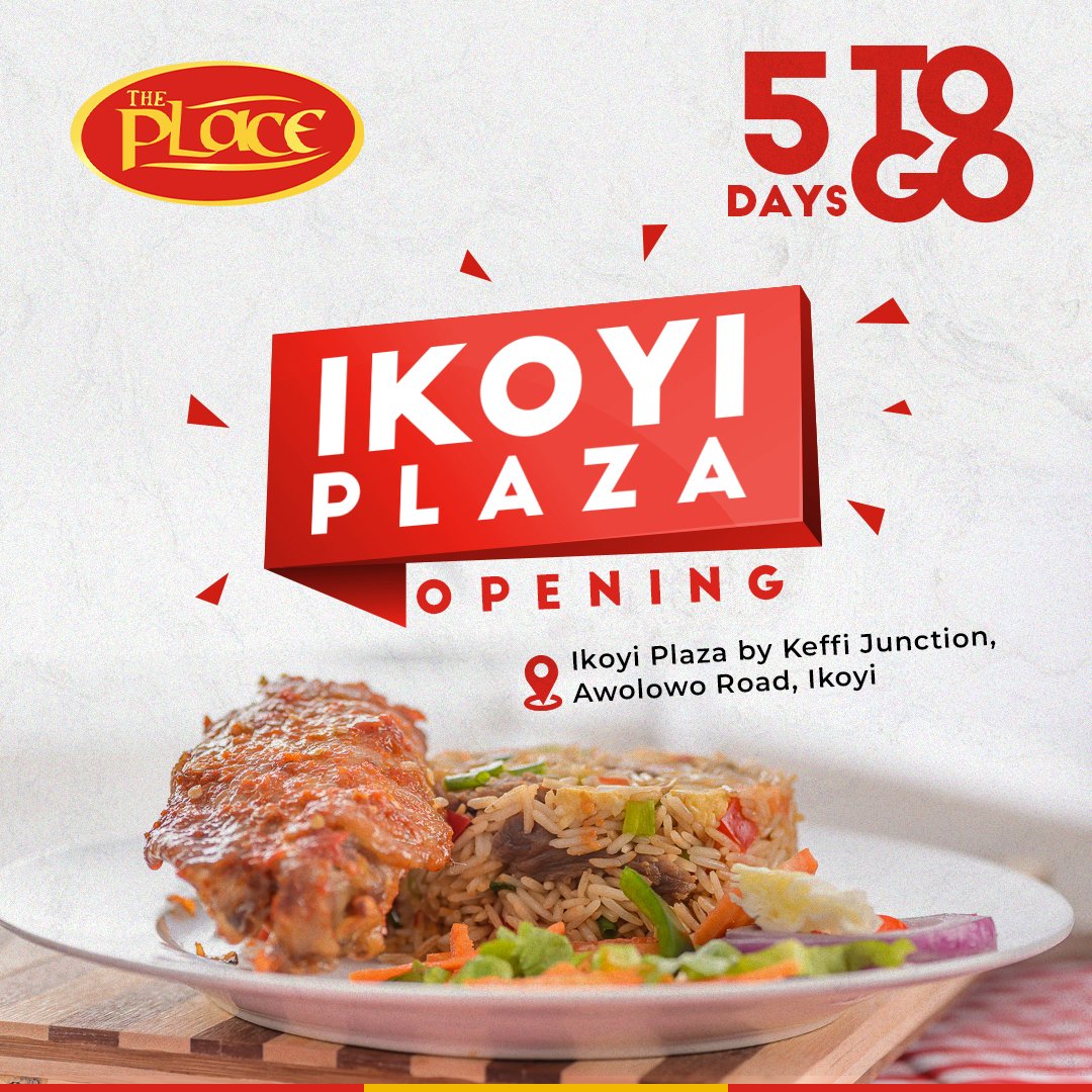 theplace_ng's tweet photo. The countdown is on. 

It's 5 days to go💃🏽🕺🏿

Ikoyi Plaza, are you ready?🥳

The Place is coming to you with all the tasty meals you love.

We’re serving nothing but unique taste!😋

#theplacerestaurant
#theplacetobe https://t.co/br1tZzjxMS