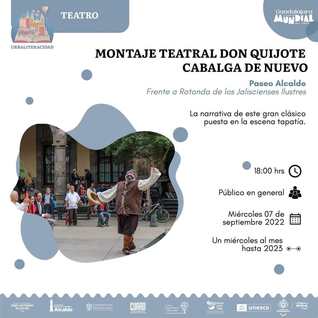 PabloLemusN's tweet photo. El Quijote de la Mancha es uno de los clásicos de la literatura en todo el mundo. Y hoy vamos a poder disfrutar del montaje teatral "Don Quijote cabalga de nuevo" en nuestro hermoso Paseo Alcalde. Conoce más detalles en la última imagen.
¡Ánimo, #Guadalajara! #GCML https://t.co/qFErAkzGFW