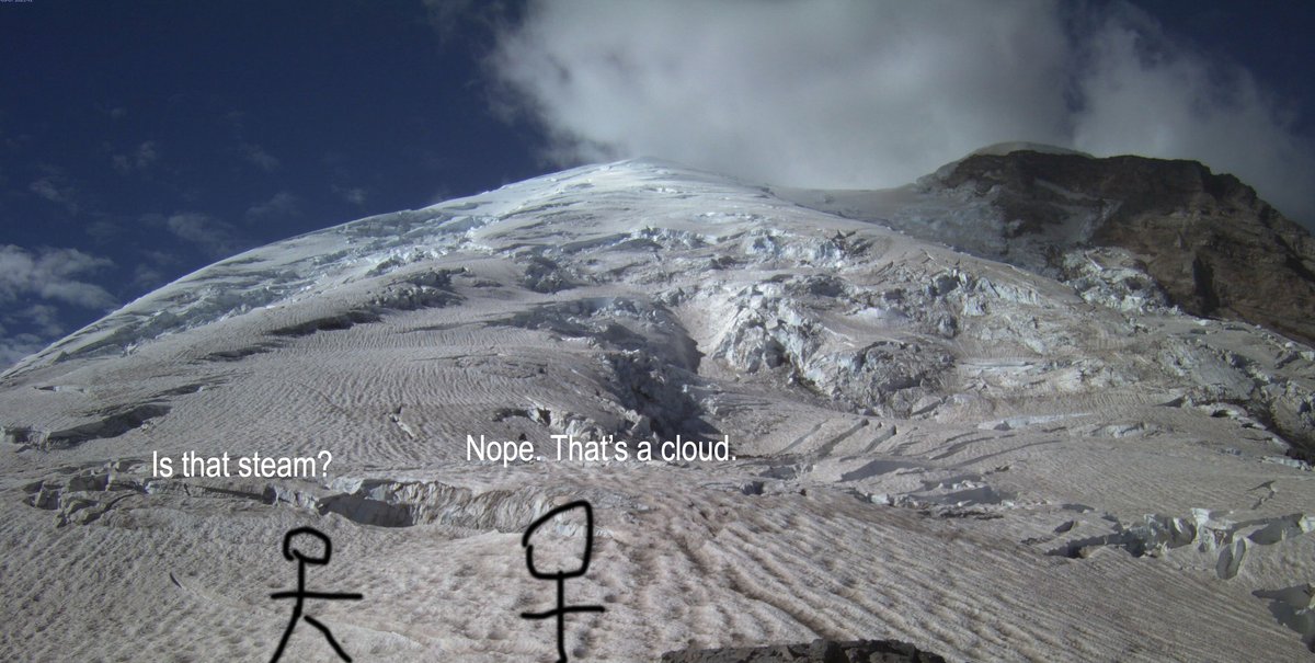 Live look of the <a href="/USGSVolcanoes/">USGS Volcanoes🌋</a> scientists still on Mt. Rainier as buzz continues over clouds vs. steam. It's still just a cloud, folks.