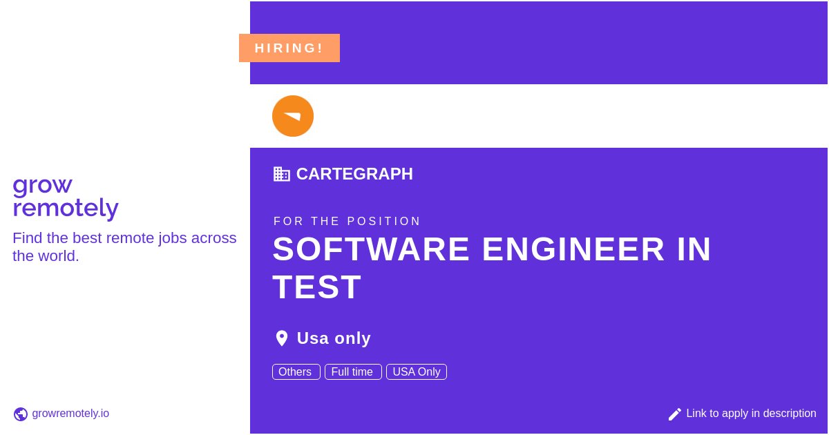 growremotelyio's tweet image. Check out this job at Cartegraph for the position Software Engineer in Test.

 Apply link: growremotely.io/?id=6317e0c638…

#hiring #remotejobs #Cartegraph #Others