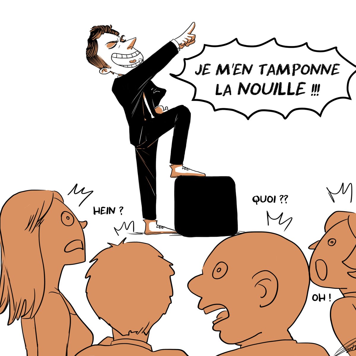 leslipmag's tweet photo. Vous vous souvenez de l'affaire Uber ? Et vous vous souvenez quand le président a dit "ca m'en touche une sans faire bouger l'autre" ?
Bah c'est l'idée !
#leslipmag #macron #présidentemmanuelmacron #emmanuelmacron #uber #caricature #journalisme #nouille #langage #fanzine #humour https://t.co/MQRUTwkhme