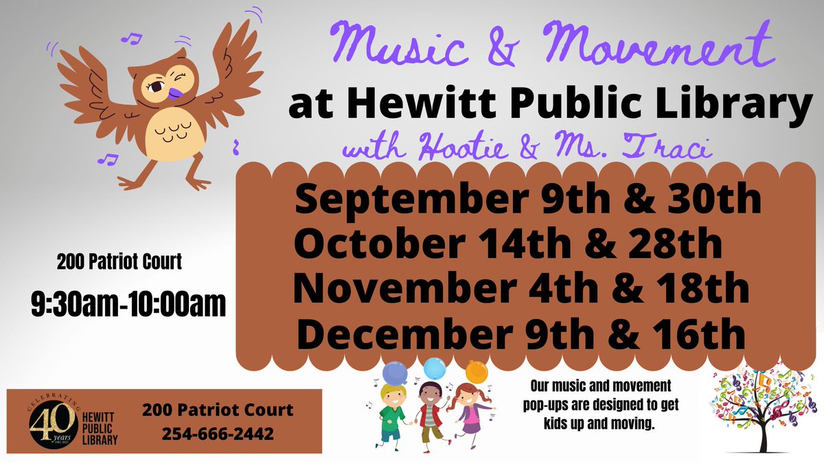 hewittlibrary's tweet photo. Start your morning off right with a little Music and Movement at the Hewitt Public Library!  We hope to see you there! https://t.co/1lAkl0oPFK