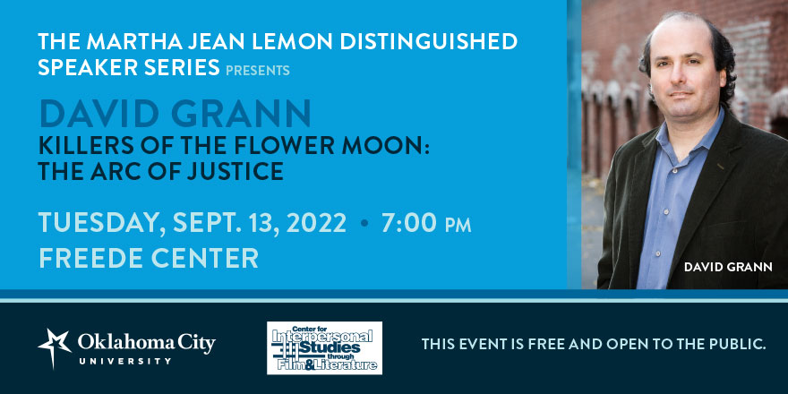 PetreeCollege's tweet photo. Killers of the Flower Moon author David Grann will visit the @OKCU campus on Tuesday, Sept. 13. This event is open to the public and will be live streamed. We hope you will join us! Visit https://t.co/9Am4bTuXGE to learn more. https://t.co/yoAniLsv5O