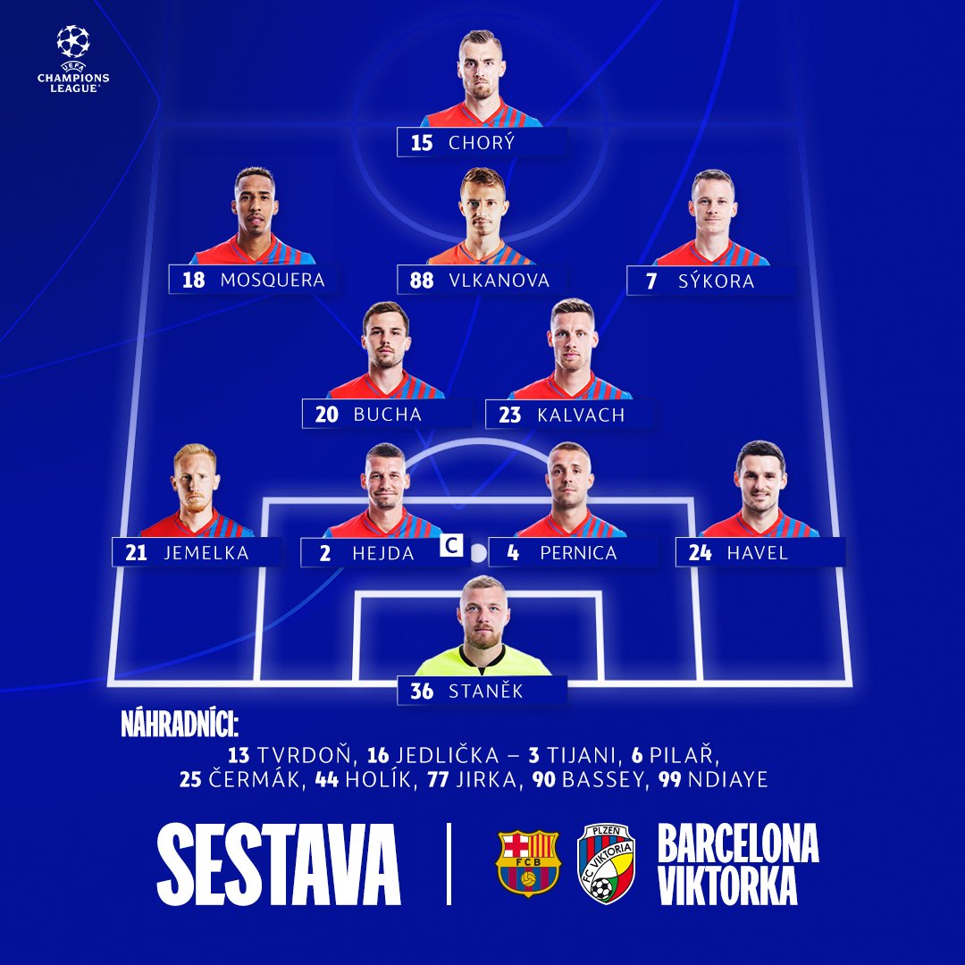 fcviktorkaplzen's tweet image. Do zápasu s Barcelonou nastoupíme v této sestavě! ❤️💙 #fcvp #FCBPLZ #UCL @ChampionsLeague