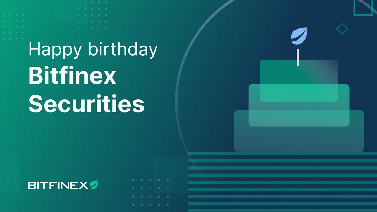 bitfinex's tweet photo. This week, @BFXSecurities is celebrating its 1st birthday! 🎂

It is one of the first security token platforms to secure licensing for the listing &amp; trading of tokenised securities!
To many more years of bringing financial freedom to the world 🙌

👉 https://t.co/rcwTIq5RL0 https://t.co/YFpJ67QrrX