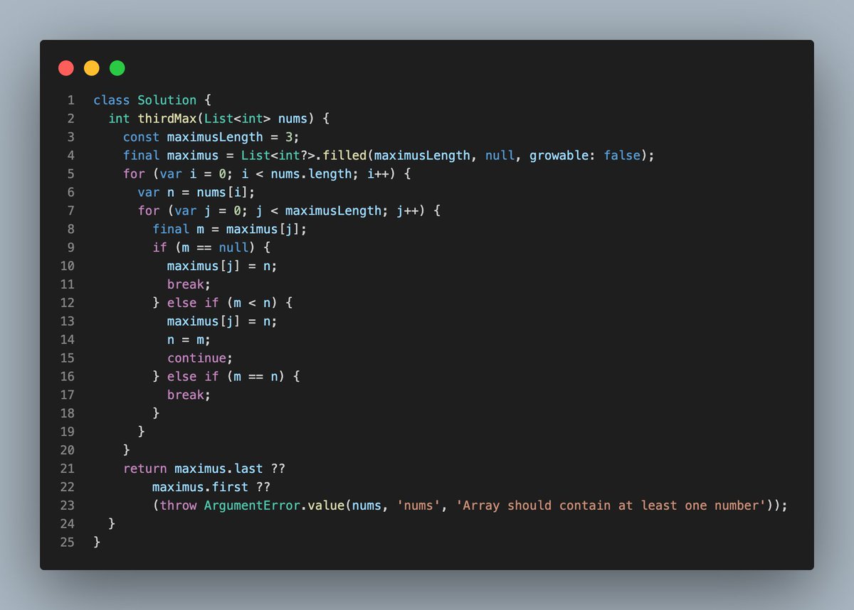 plugfox's tweet photo. #leetcode #easy #dart #dartdev #dartlang #flutter #flutterdev #plugfox
414. Third Maximum Number
https://t.co/sBQPjkk14v https://t.co/Sd1ZDUohN7