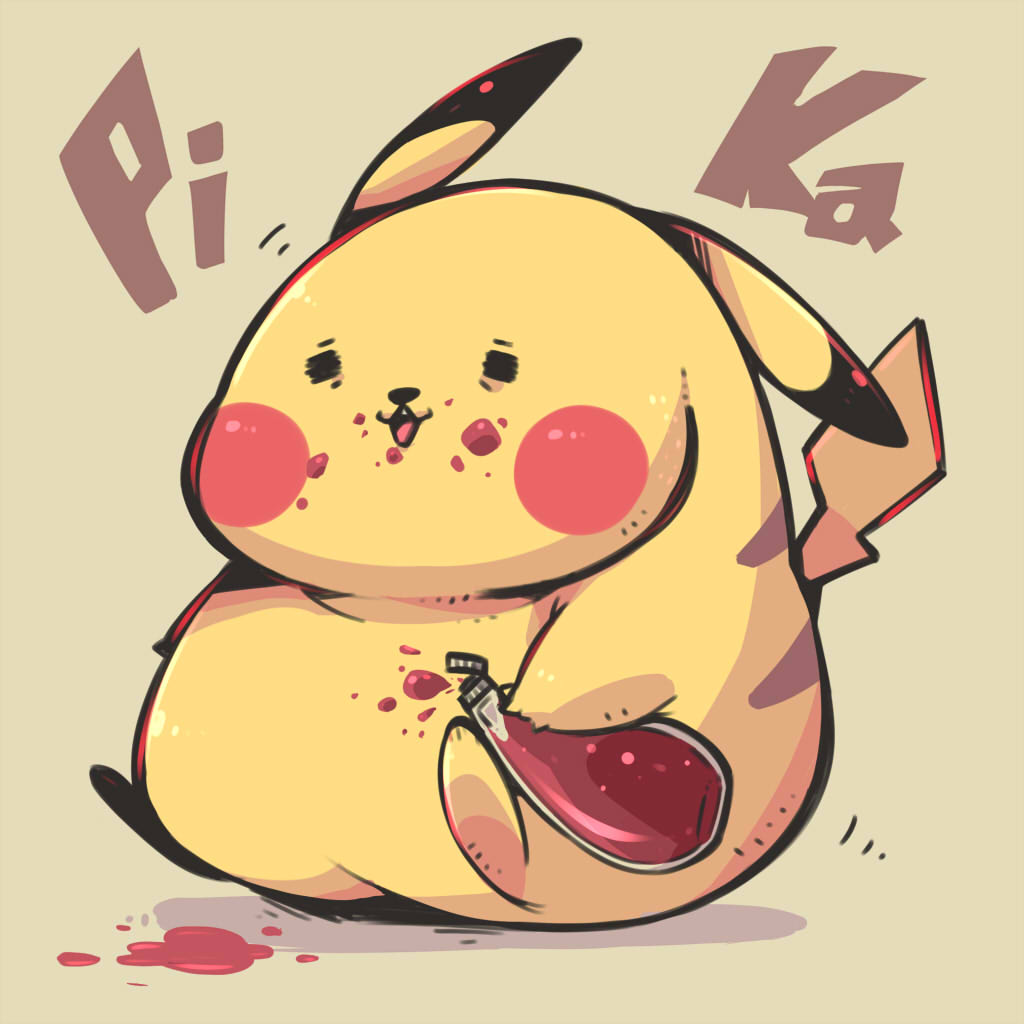 pikachu pokemon (creature) no humans ketchup solo simple background holding blood  illustration images