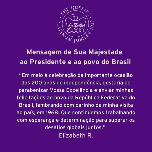 lordivan22's tweet photo. Brasil 🇧🇷🤝🇬🇧Reino Unido:
A Rainha Elizabeth II enviou ao presidente Bolsonaro e ao povo brasileiro, uma mensagem de felicitações pelos 200 anos da independência do Brasil. https://t.co/UJRqHT01IX