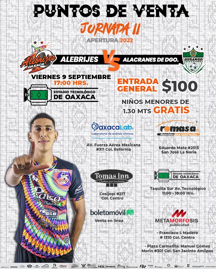 AlebrijesOaxaca's tweet photo. πβ οΈ| Ya puedes adquirir tus boletos para el duelo π @AlacranesdDGO
ππππππ ππ πππππ
β
#OaxacaLab
β
@Romasacv
β
#MetamorfosisPublicidad
β
#Tomas Inn
β
@boletomovil
β
#TemploAlebrijeπ
#JuntosXLaT3rceraβοΈβοΈπ
#AlebrijesEsOaxacaππ€π§‘ https://t.co/ObcDgDvfSd