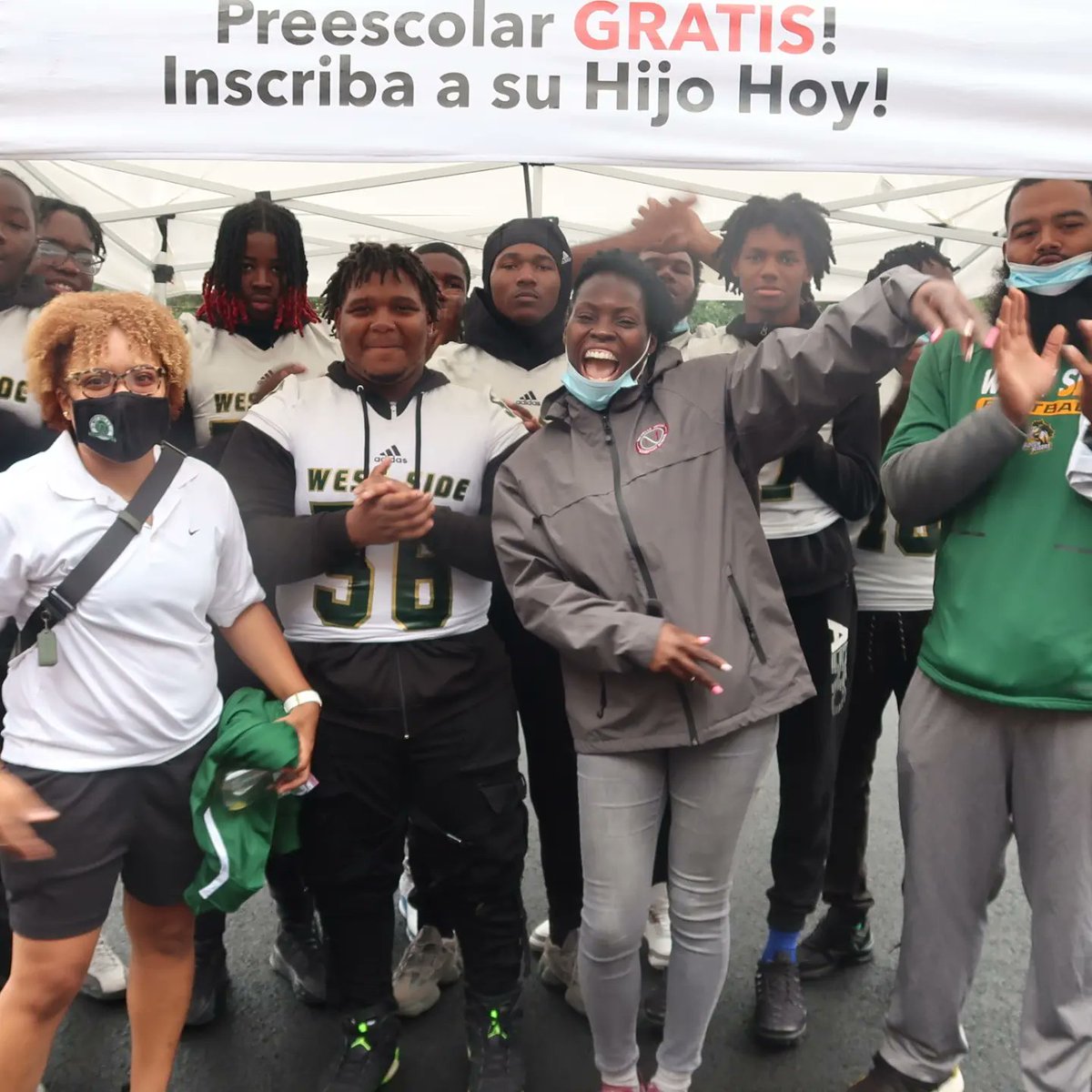 NPS_ObamaElem's tweet photo. Thank you West Side High School RoughRiders for cheering on our students and showing them how awesome high school is in Newark! Let's go to work! Let's move! 

#leadandsucceed #NewarkPublicSchools  #community #leadership #wellness #letsmove #healthandwellness #newarknj https://t.co/zSqHHnfPsP