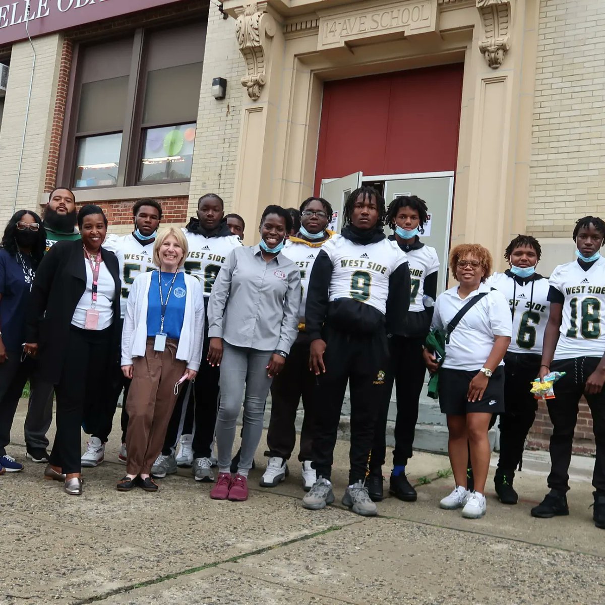 NPS_ObamaElem's tweet photo. Thank you West Side High School RoughRiders for cheering on our students and showing them how awesome high school is in Newark! Let's go to work! Let's move! 

#leadandsucceed #NewarkPublicSchools  #community #leadership #wellness #letsmove #healthandwellness #newarknj https://t.co/zSqHHnfPsP