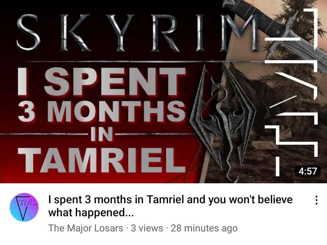 src22000's tweet photo. In today's video I digitally inserted myself into the code of skyrim and spent 3 months in Tamriel. What happened will shock you...

https://t.co/8Ict4EofSC

#NewVideoAlert #smallchannel #smallyoutuber #smallyoutuberarmy #skyrim #skyrimmods #elderscrolls #ElderScrolls6 https://t.co/hbIyw3zaCd