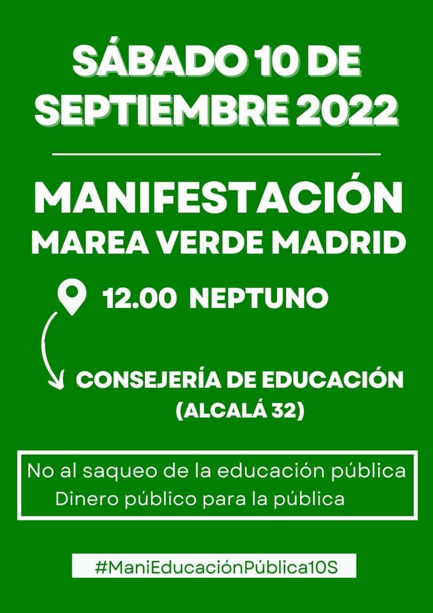 El sábado nos sumamos a la manifestación organizada por <a href="/VenaMareaVerde/">Marea Verde Madrid ¡#MatricúlateEnLaPública!</a> en #Madrid.

Nuestra escuela pública merece una Atención a la Diversidad digna. Por una Educación Inclusiva con suficientes Orientadorxs,PTSC,  PT, AL, TIS, DUE, LSE, Fisios, etc.

#ManiEducaciónPública10S