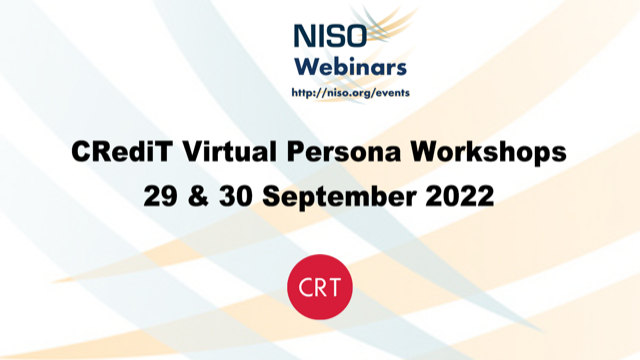 NISOInfo's tweet photo. ICYMI pls help us improve recognition for contributor roles by joining the @contrib_roles team to help develop personas for the 14 currently defined roles at 1 or 2 of the free online workshops we're holding on Sept 29 &amp; 30!  https://t.co/Z66p1SlEFT https://t.co/RyaX6X7NYg