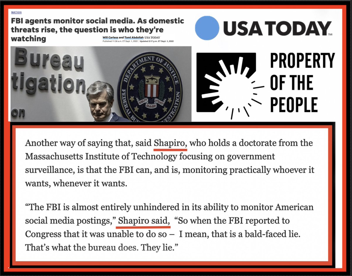 Our executive director @_rshapiro on our latest: FBI caught lying to Congress re its alleged inability to monitor Jan 6 plotters online, while also using 'social media exploitation' teams to surveil #BLM. Story by @willcarless/@latams/@USAToday. #FOIA usatoday.com/story/news/nat…