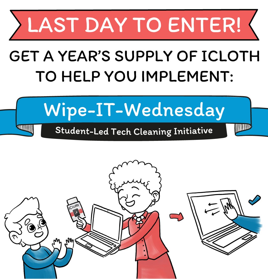iClothWipes's tweet photo. Last chance to enter and stand a chance at getting a year's supply of iCloth wipes for your classroom! ✨

To enter, fill out this form 👉 https://t.co/RmlH0ivcEv

#edtechchat #edtech #teachers #wipeitwednesdays https://t.co/0tkYc4TdlP