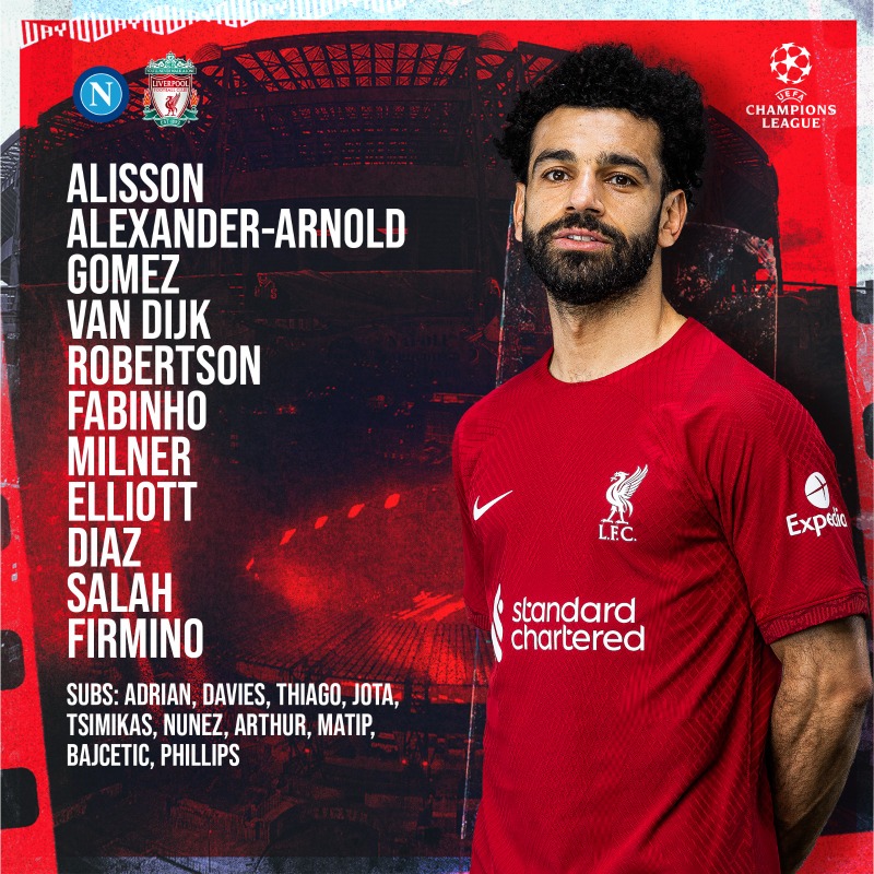 LFC's tweet photo. Our line-up to face @sscnapoli tonight 👊

#NAPLIV | #UCL