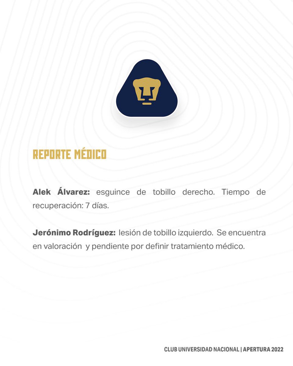 Parte médico del primer equipo varonil. 

#SoyDePumas