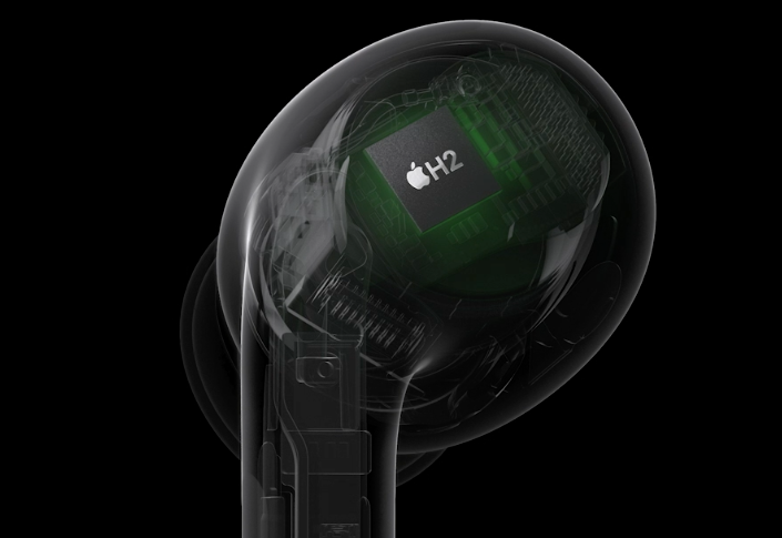 iPhoneVeneno's tweet photo. NUEVOS AirPods Pro:
. Nuevo H2 chip
. Spatial audio personalizado
. Doble cancelación de ruido que version anterior

 #AppleEvent https://t.co/aNIXWMdlcK