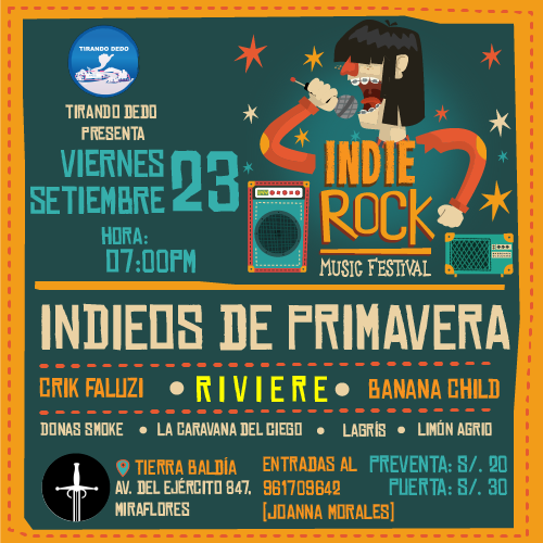 Para empezar bien la maldita primavera, tenemos nuevo concierto! 💥

🅸🅽🅳🅸🅴🅾🆂 🅳🅴 🅿🆁🅸🅼🅰🆅🅴🆁🅰

🗓️ Viernes 23 de setiembre
📍 <a href="/TierraBaldiaPE/">Tierra Baldia</a>
📬 Av. del Ejército 847, Miraflores
 
⚠️ Tickets: wa.link/eo332n

🚨 𝗣𝗿𝗲𝘃𝗲𝗻𝘁𝗮 S/. 20
➡️ 𝗣𝘂𝗲𝗿𝘁𝗮 S/. 30