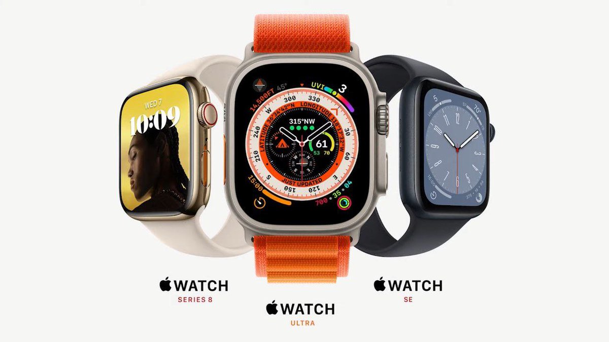 80SHASHANK08's tweet photo. #Apple Watch Series 8
- GPD : $399
- GPS+Cellular : $499

Apple Watch SE
- GPS : $249
- GPS+ Cellular: $299

Apple Watch Ultra
- GPS+Cellular: $799

#AppleEvent #AppleWatch https://t.co/MAGwDI5UGQ
