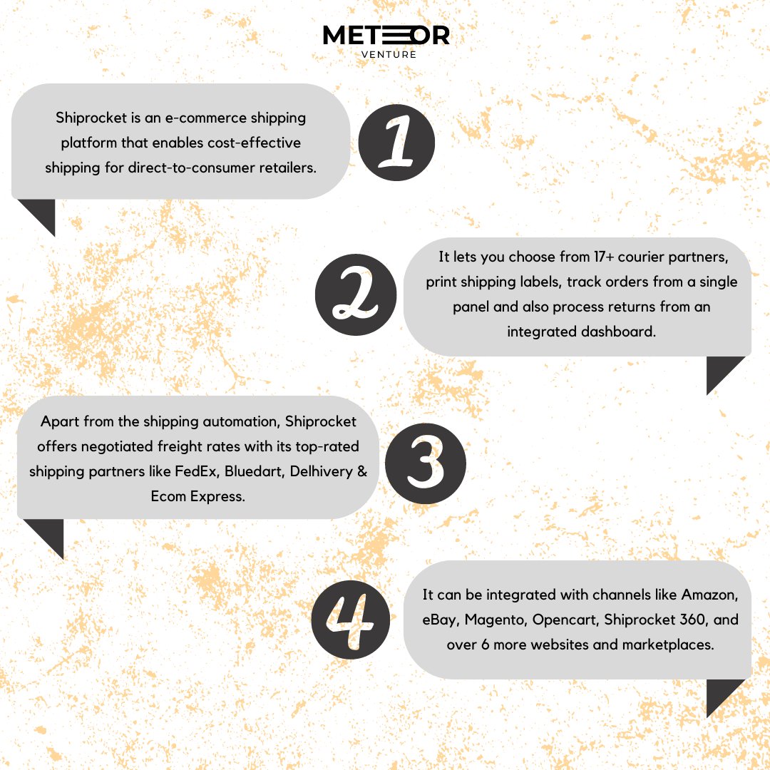 Shiprocket is a platform that recommends proper courier service for a business and chooses a courier company, prints shipping labels, and tracks orders from a single panel that enables businesses to manage their shipping and returns simply and effectively.