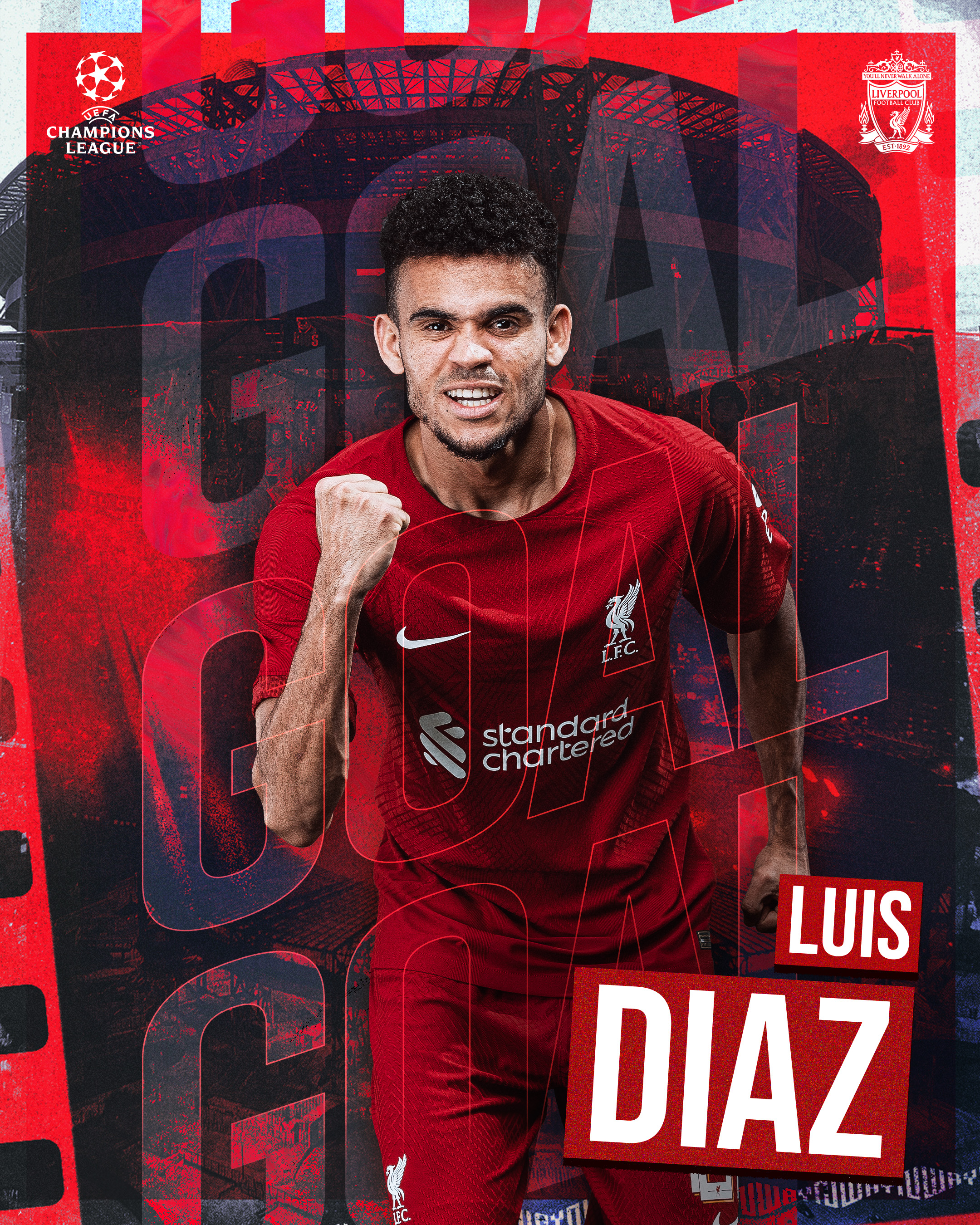 Liverpool FC on X 49 GOAL. DIAZ 4 1 NAPLIV UCL https t 8nhOUFlCQi X