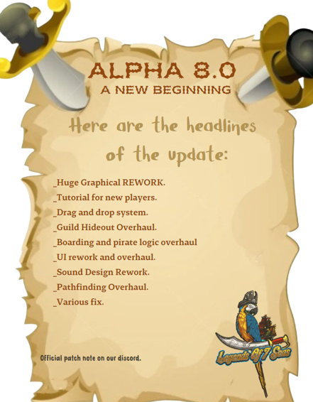 LegendsOf7Seas's tweet photo. Hello ALPHA 8.0 NEW BEGINNING  ! 😎

Prepare yourselves for the next update coming in the next couple of days ! 

Please check out the official patch notes on our discord: 🥳
https://t.co/5NSjldk809 https://t.co/dyFXu0Yj84