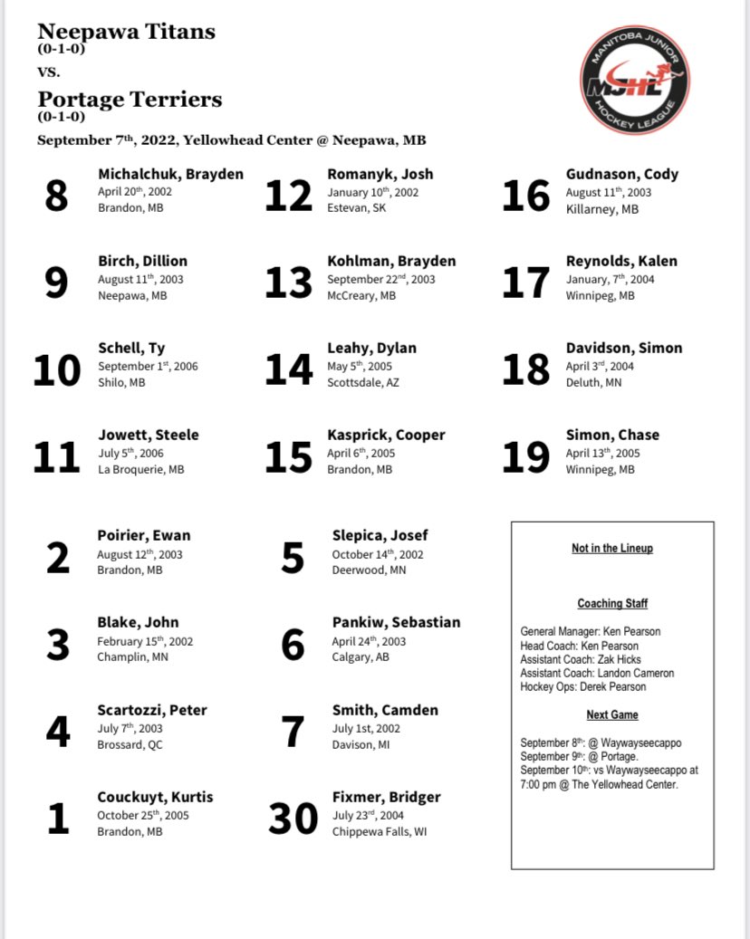 MJHLTitans's tweet photo. Here is tonight’s projected Titans lineup brought to you by @CompassCoachLtd #TitansFamily🛡🗡 https://t.co/mOdJL49T5b
